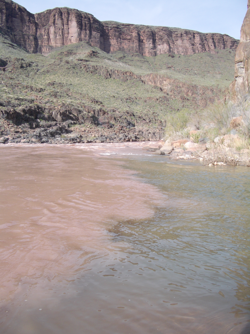 Figure 1. Mixing of the clear water of Shinumo Creek with the sediment-laden Colorado River at RM 109.