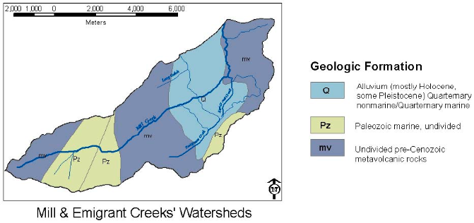 Figure 4. Geology of the Mill/Emigrant watershed.