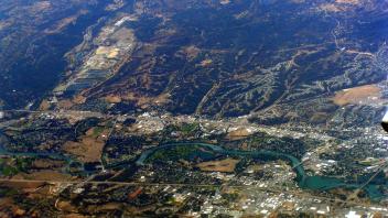 Aerial view of Redding, California and the Sacramento River