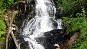 Carson with Pratt Falls in the background.