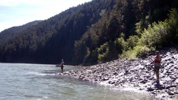 Max and Aaron fishing a tributary confluence