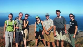 Reaching the top of High Mount on Santa Cruz Island 