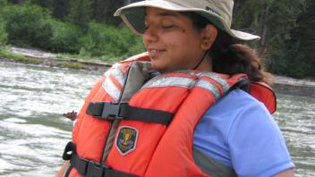 Shruti preparing for a nap on the river