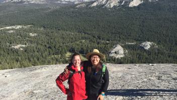 Students Aimee and Megan atop Lumbert Dome